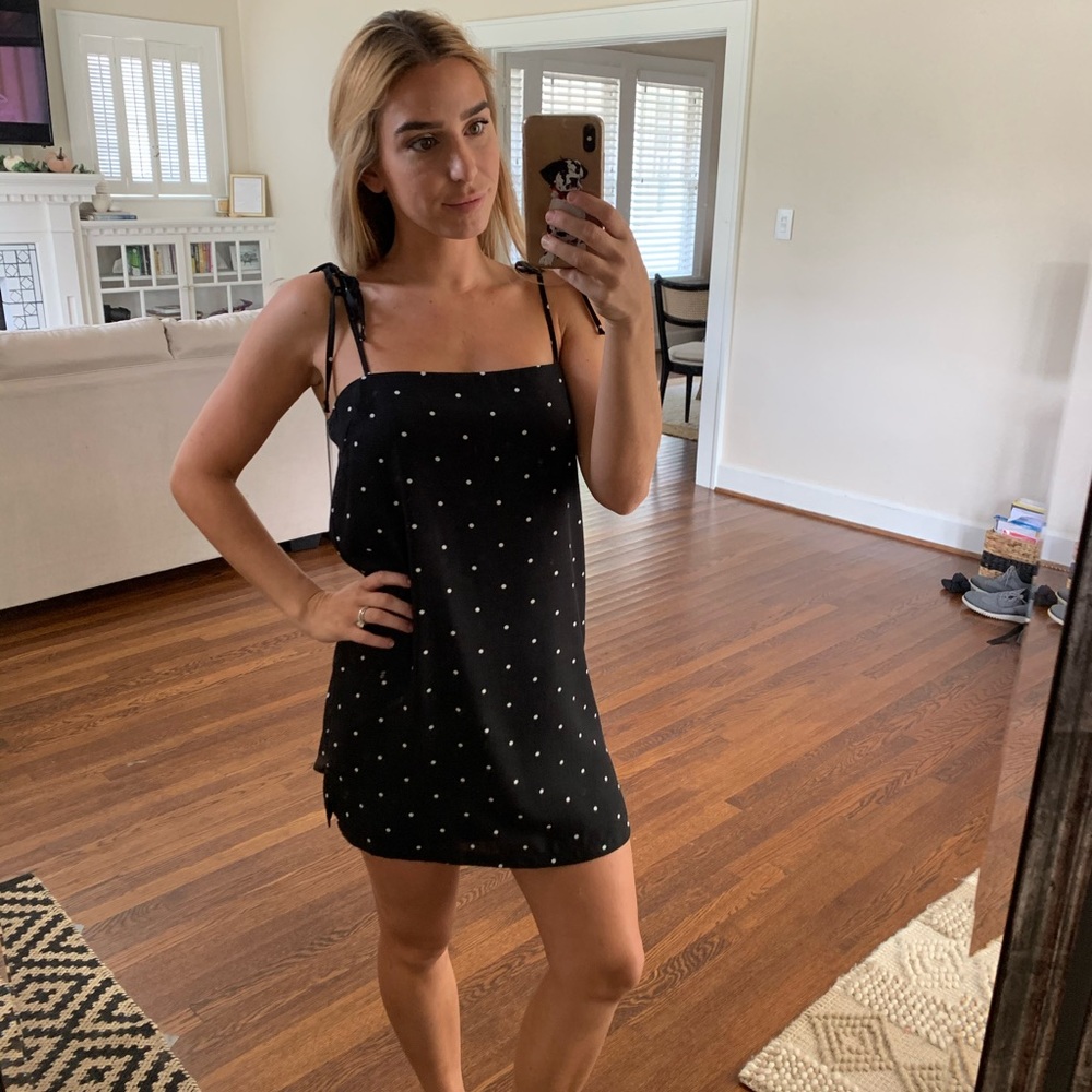 Black polka dot slip dress